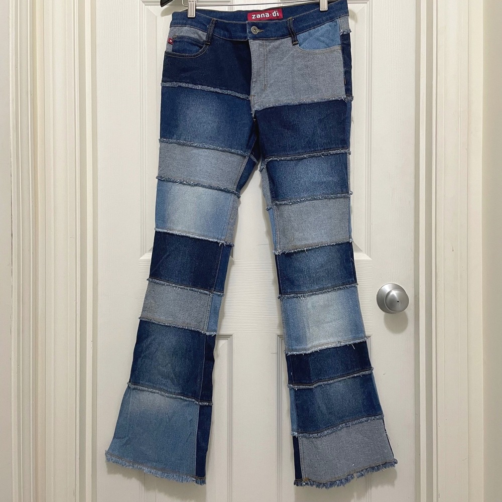 Vintage Zana Di Patchwork Jeans Flare NWT Y2K 90s‎ Hippie Boho Retro Size 9
